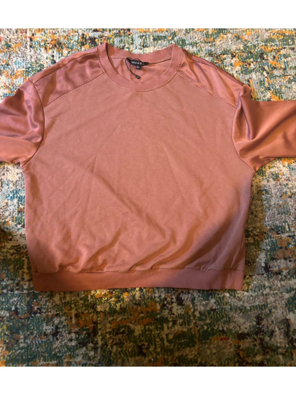 Mauve Satin-Sleeve Crewneck Sweatshirt - Picture 2 of 9